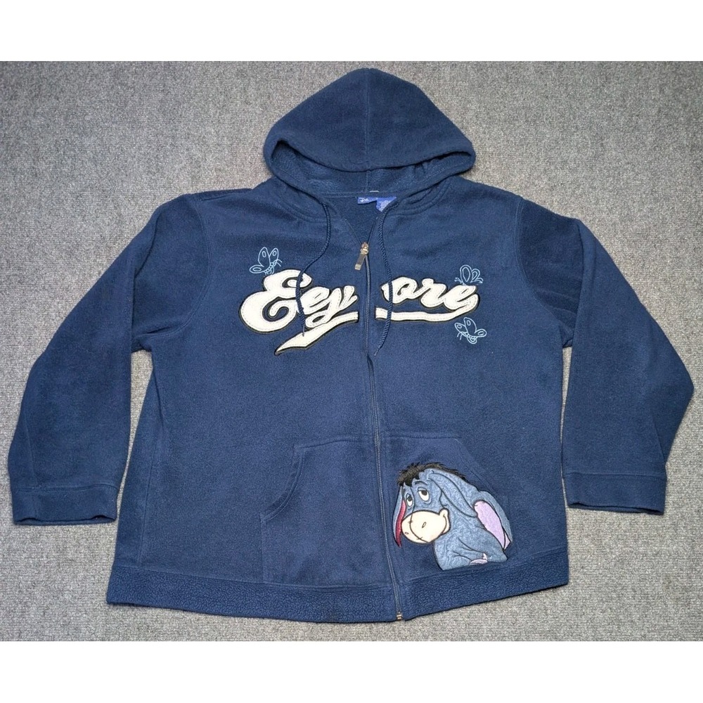 Vintage Disney Eeyore Zip Hoodie Sweatshirt Womens 2X Blue Hooded‎ Fleece